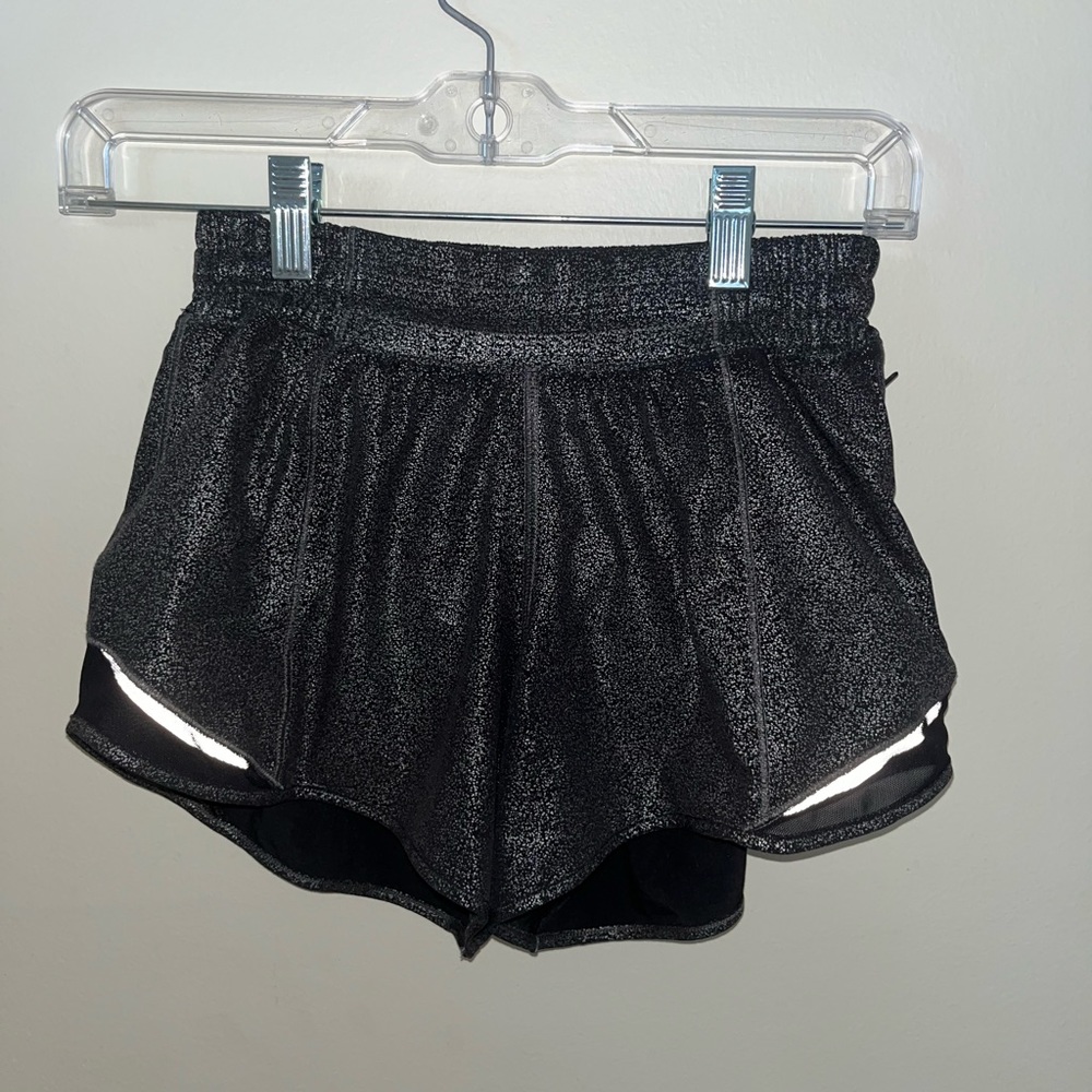 Lululemon silver Hotty Hot shorts, size 4 long